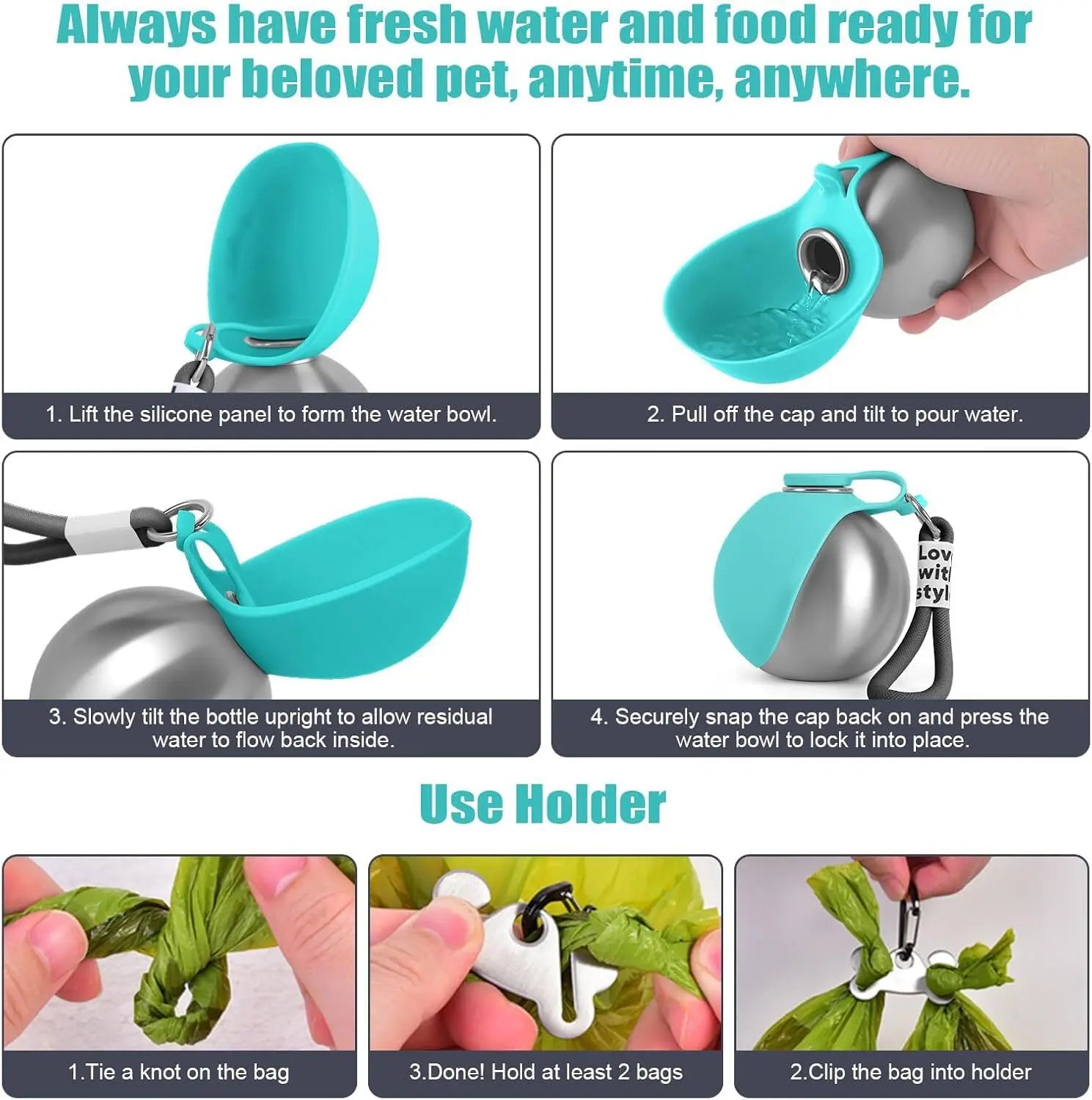 HAPPY PETS™ Portable Dog Water Bottle with Bowl